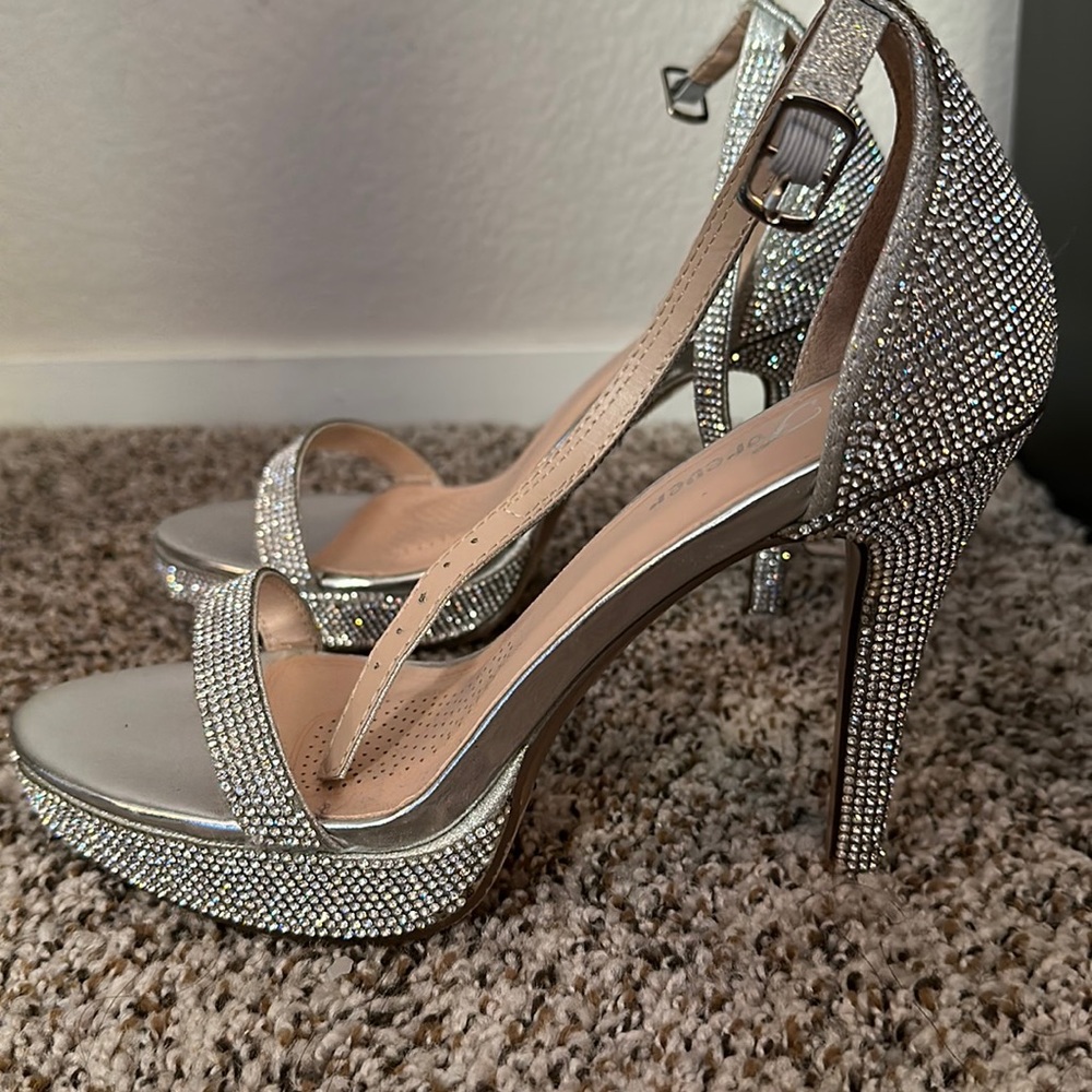 Silver glitter heels
